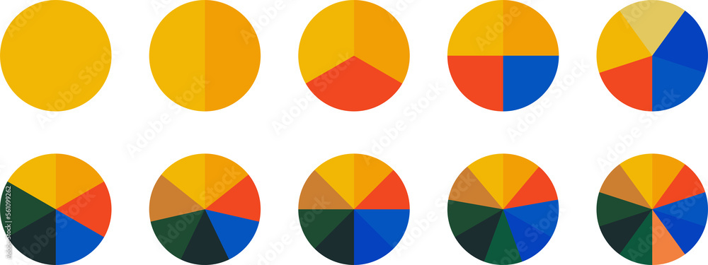 Circle pie chart icons. Colorful diagram with 10 sections. PNG image Circle pie chart icons. Colorful diagram with 10 sections. PNG image