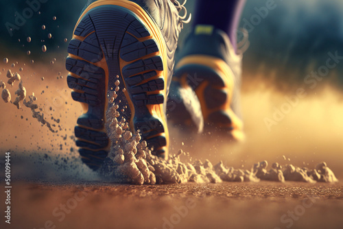 Nahaufnahme vom Sport Schuh eines Athleten beim joggen - Ai generiert