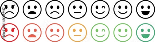 Set of emoticons with different moods. Bad, awful, normal, good, excellent. Emoji faces collection.
