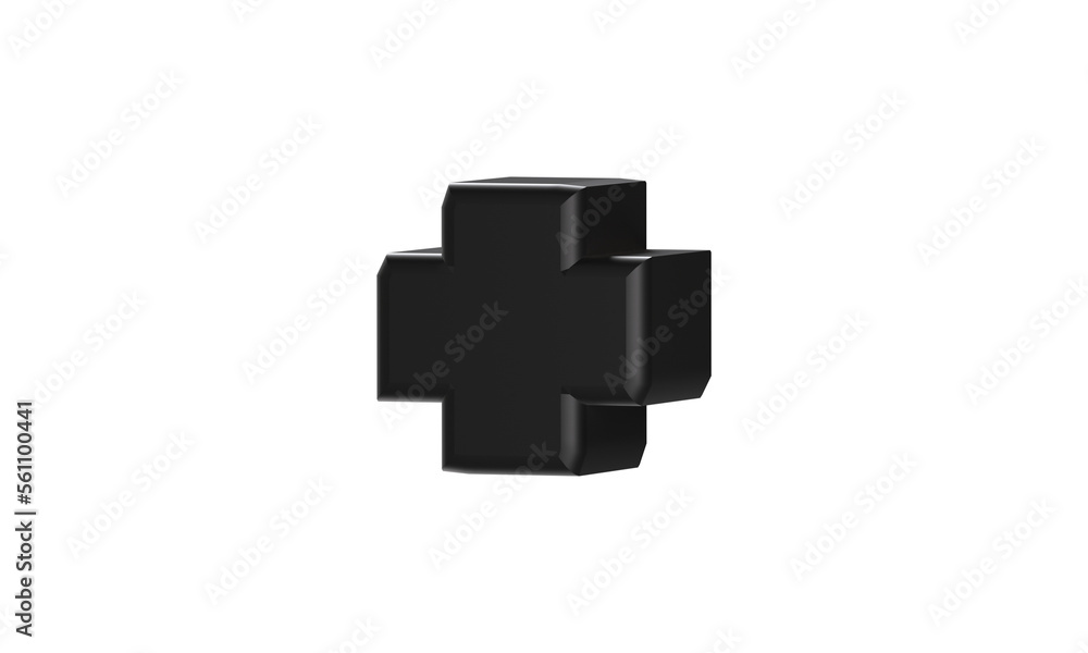 Obraz premium Plus sign (+) 3D text render. Bold and Black. Black Friday
