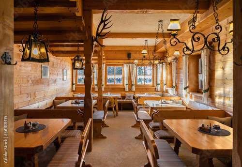 Photos View from the main entrance to the restaurant hall in the Austrian mountain hut