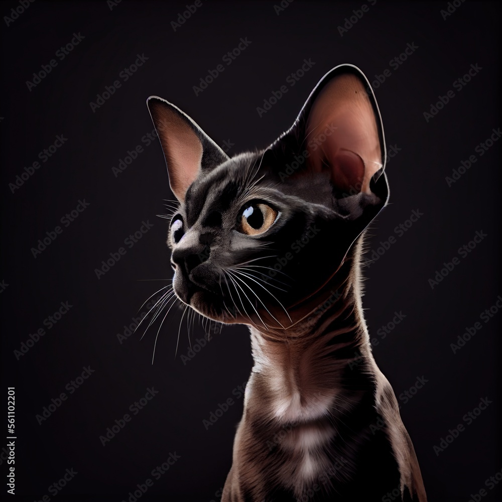 Serrade Petit cat breed isolated on a black background. Generative AI