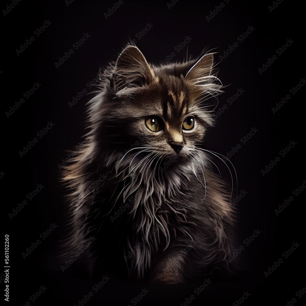 Serrade Petit cat breed isolated on a black background. Generative AI