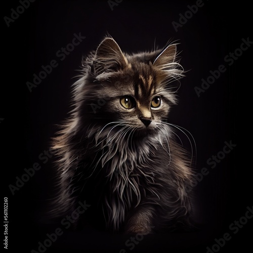 Serrade Petit cat breed isolated on a black background. Generative AI © Razvan