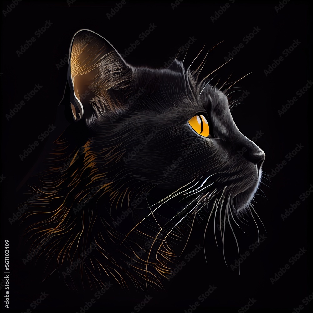 Bombay cat breed isolated on a black background. Generative AI