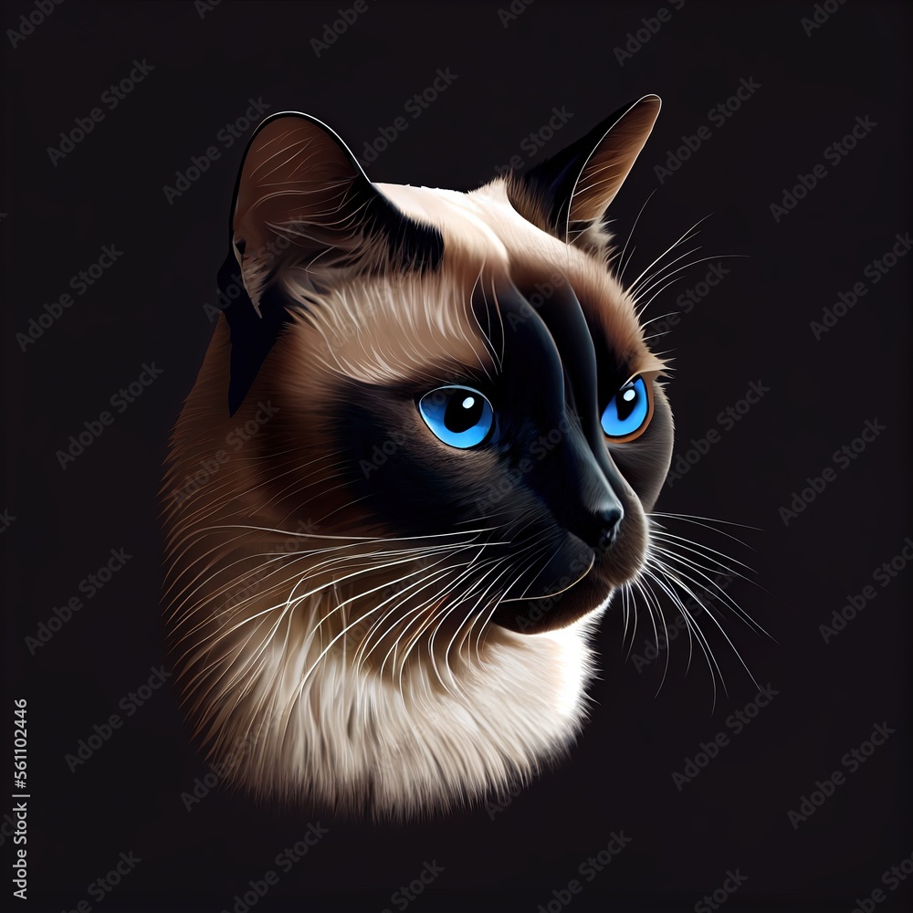 Snowshoe cat breed isolated on a black background. Generative AI