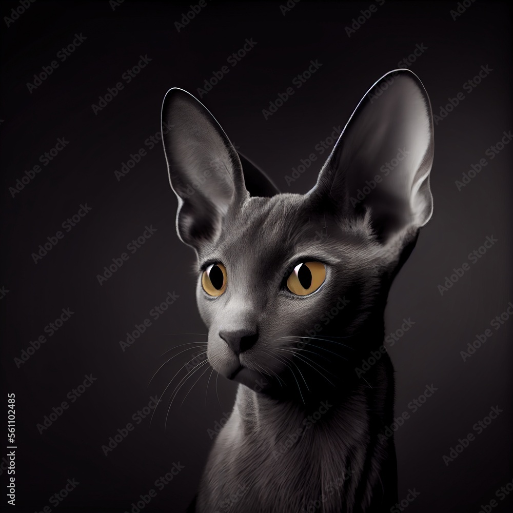 Korat cat breed isolated on a black background. Generative AI