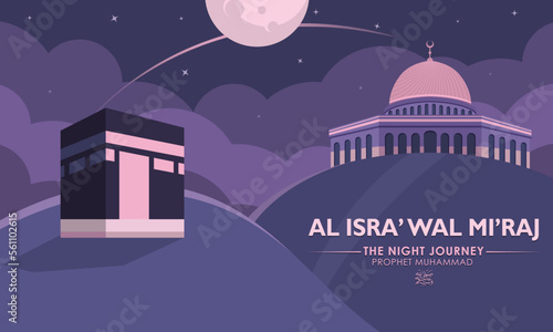 Isra Miraj Islamic Day flat cartoon background