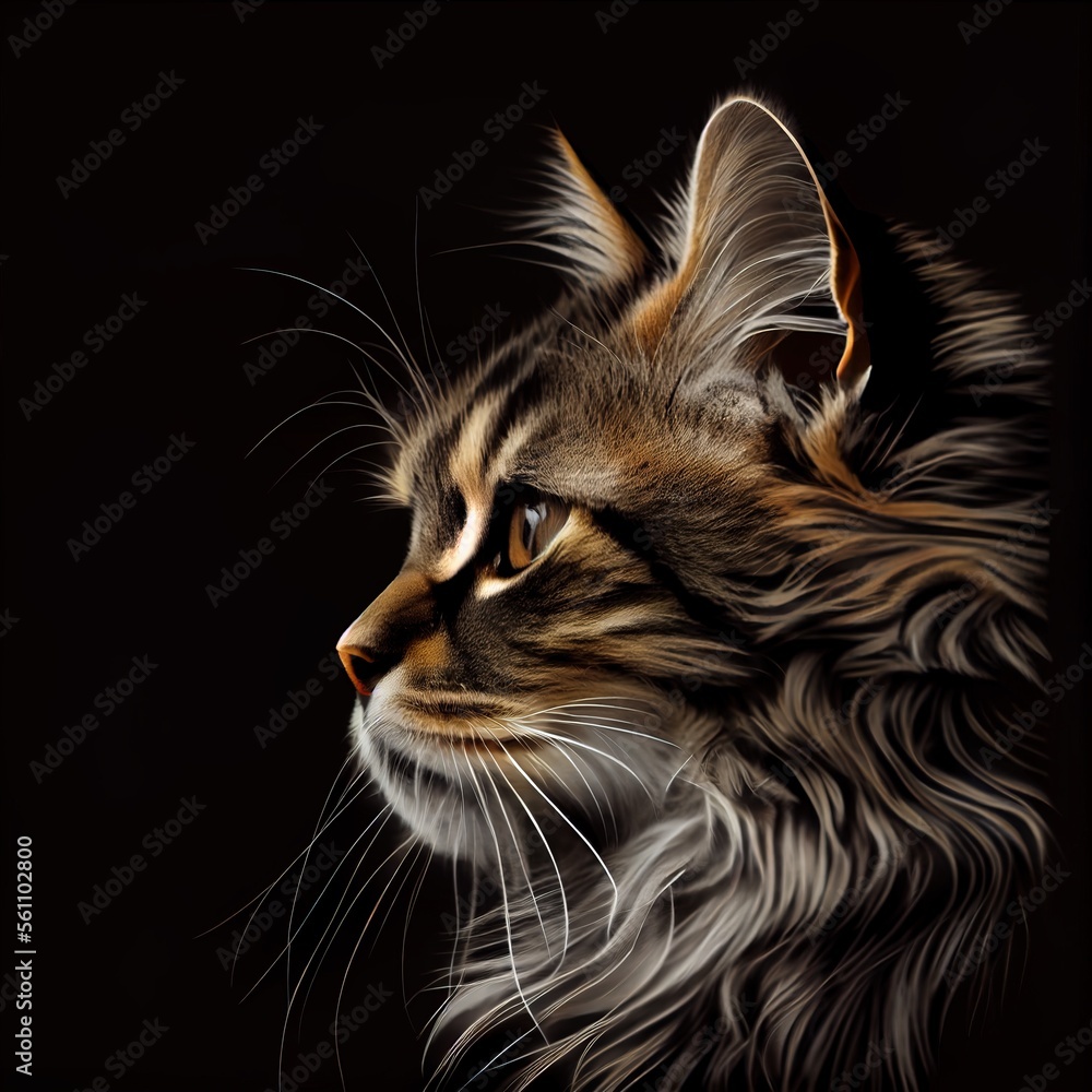 Curl cat breed isolated on a black background. Generative AI Curl cat breed isolated on a black background. Generative AI