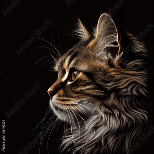 Curl cat breed isolated on a black background. Generative AI