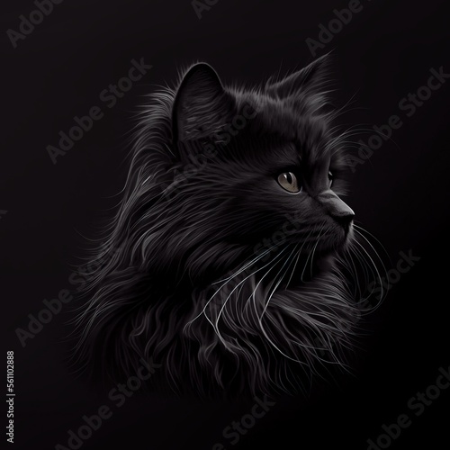Norwegian Forest Cat cat breed isolated on a black background. Generative AI