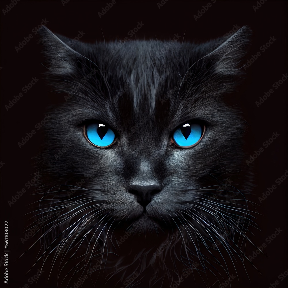 Ojos Azules cat breed isolated on a black background. Generative AI