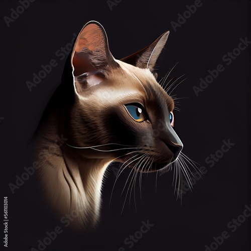 Tonkinese cat breed isolated on a black background. Generative AI photo