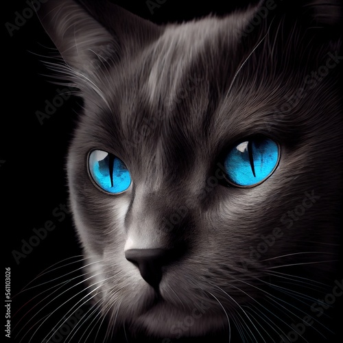 Ojos Azules cat breed isolated on a black background. Generative AI