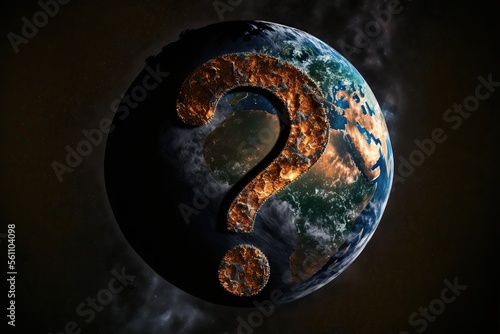 Huge question mark on planet earth created with Generative AI technology