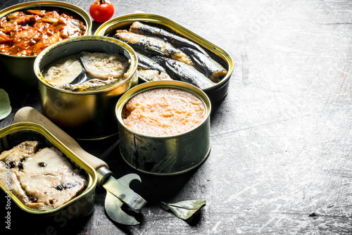 Canned fish in open cans.