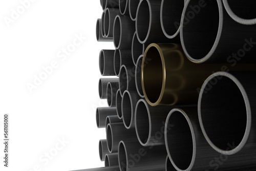 . metal pipes isolated on white background. Pipe warehouse