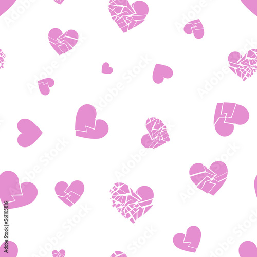 Seamless vector pattern of broken into many pieces pink hearts