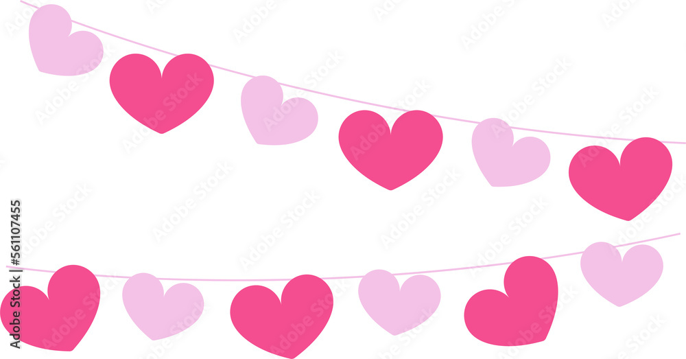 Valentine's day decoration garland and bunting made of tassels, stars, beads. Party supplies. Flat illustration