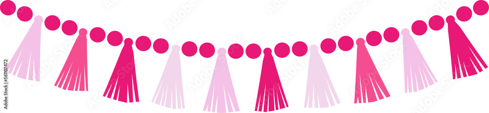 Party decoration garland and bunting made of pompoms. Party supplies in pastele colors. Flat illustration Party decoration garland and bunting made of pompoms. Party supplies in pastele colors. Flat illustration