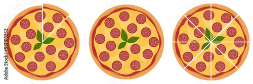 Pepperoni pizza in flat style. Vector illustration
