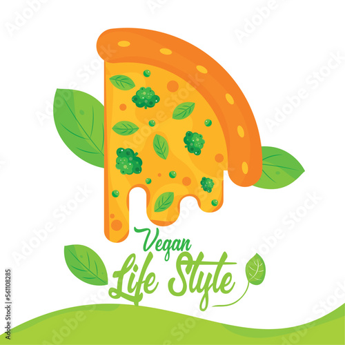 Vegan lifestyle poster with vegan pizza Vector