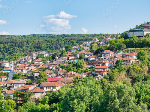 View from above with the medieval buildings and houses in Veliko Tarnovo  the historical and cultural capital of Bulgaria