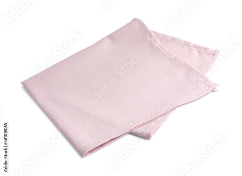 Pink fabric napkin folded on white background