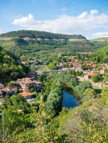 View from above with the medieval buildings and houses in Veliko Tarnovo, the historical and cultural capital of Bulgaria © Cristi