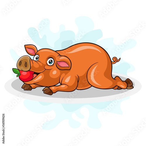 Cartoon roast pork on white background