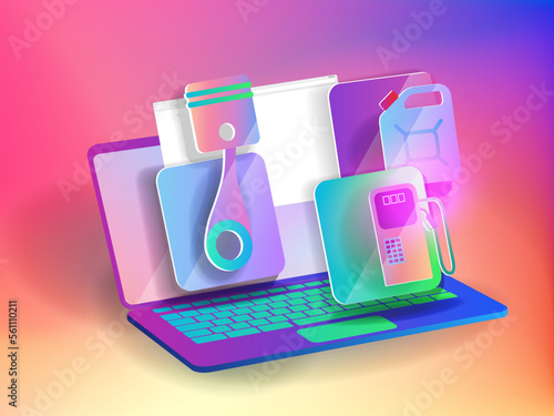 Icons of the mobile car repair service on the labtop screen