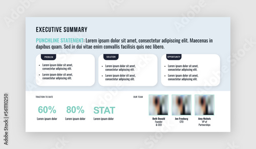 Executive Summary, Overview, Highlights, or General Summary Slide: Clean, Modern Design