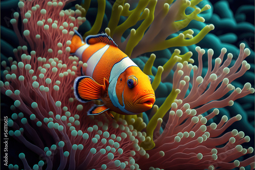Tela Nemo Clownfish Clown fish swimming in anemone in tropical destination
