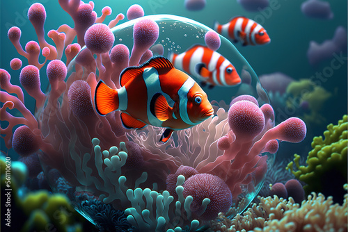Clown Nemo fish swimming in tropical waters