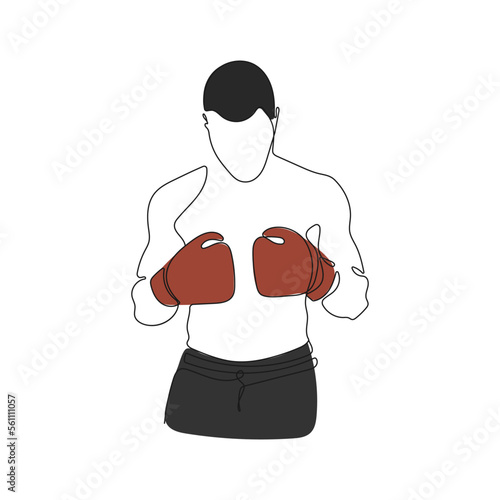 Sporty man boxer. One single line drawing. Athlete wearing boxing gloves. Vector illustration.