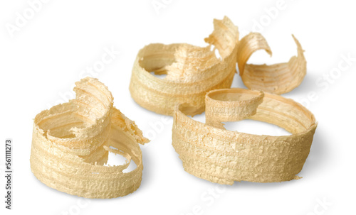 Spiral curled up wood shavings