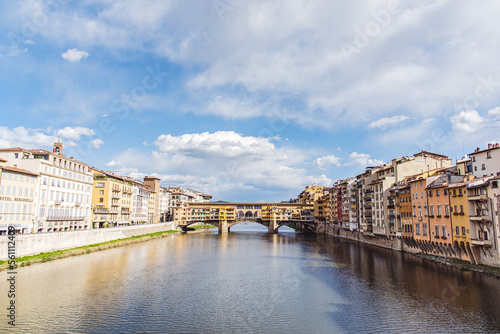 Pontevecchio and Arno river, Florence Italy - looking up at monument © hrm
