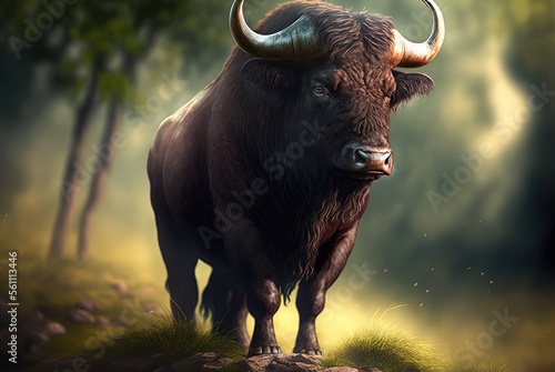 illustration of beautiful close up portrait of Tamaraw or Mindoro dwarf buffalo photo