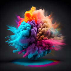 Colored powder explosion. Abstract closeup dust on backdrop. Colorful explode. Paint holi
