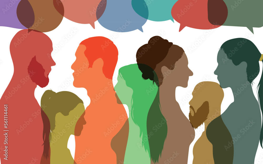 Networking and Group of diverse people profile. Group of multi-ethnic people. Speech bubble
