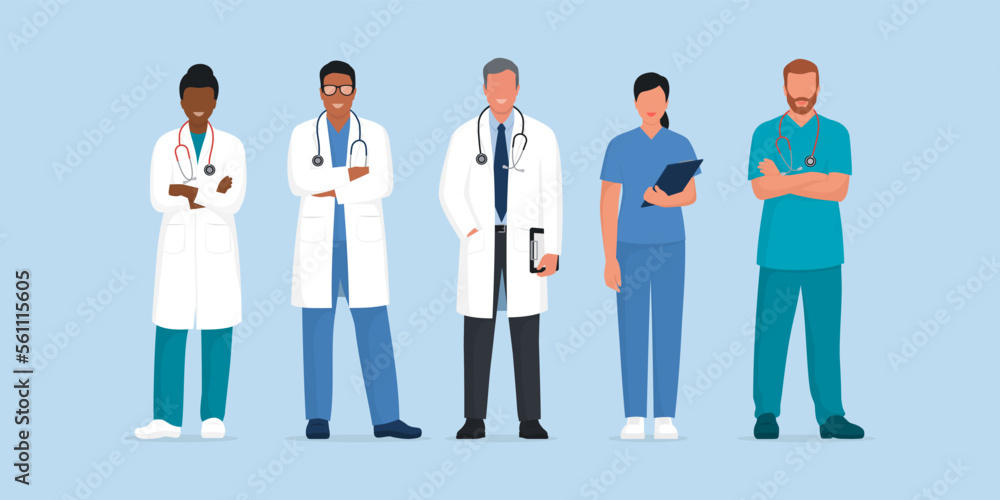 Professional medical team posing together Professional medical team posing together