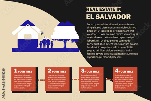 Real Estate infographics with El Salvador flag, residential or investment idea, buying house, property sale