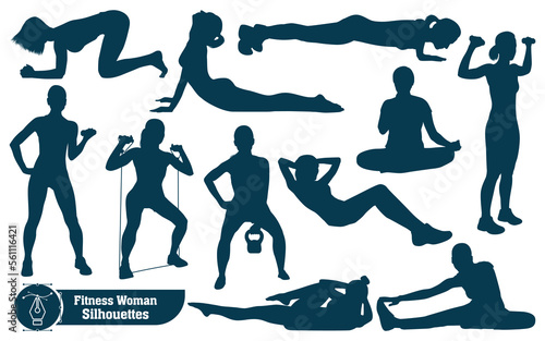 Vector collection of Fitness Woman silhouettes
