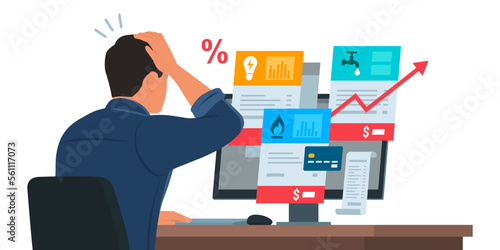 Man checking expensive utility bills on his computer