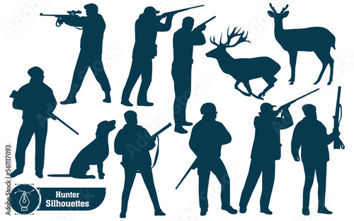 Vector collection of hunter silhouettes or Deer Silhouettes