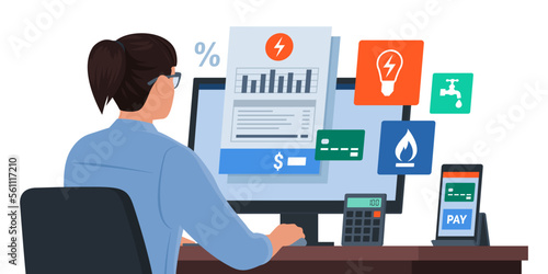 Woman paying utility bills online