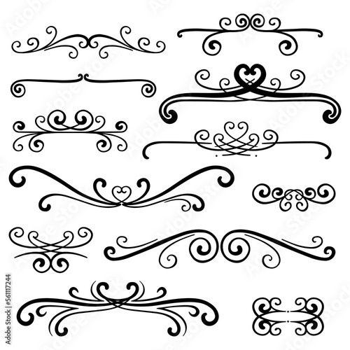 Obraz na płótnie Hand drawn head bottom curly ornamental dividers. Calligraphy card poster wedding engagement menu divider ornamental decorative elements. Isolated graphic vector object set. w salonie