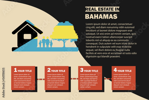 Real Estate infographics with Bahamas flag, residential or investment idea, buying house, property sale