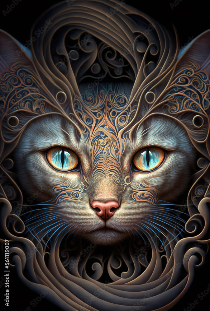Cat portrait, abstract painting art, fantasy illustration 