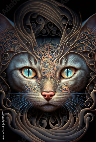 Cat portrait, abstract painting art, fantasy illustration 